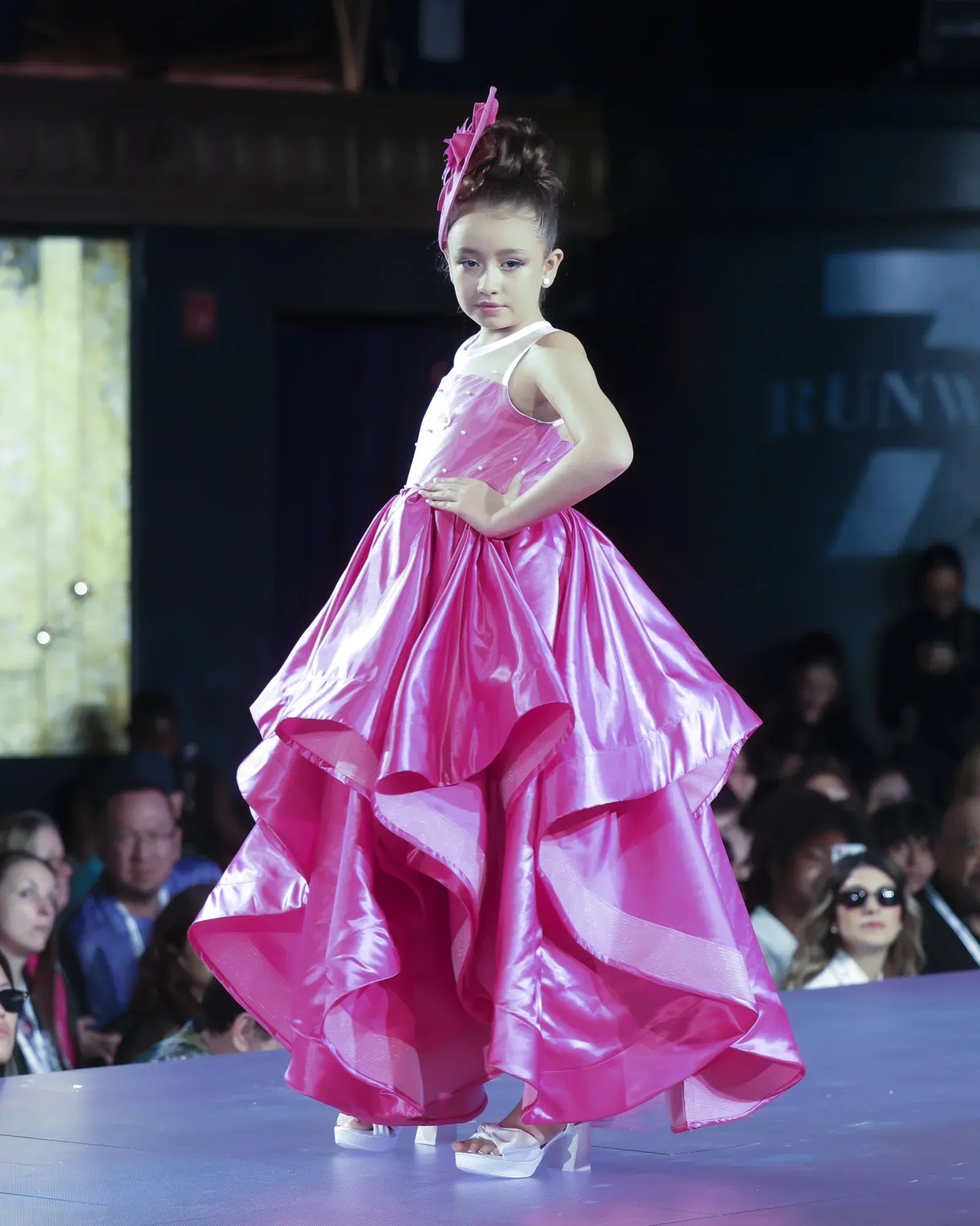 Rose satin gown — Babs Boutique, Orlando Monroy Memorial Artist Collaboration Collection, New York Fashion Week