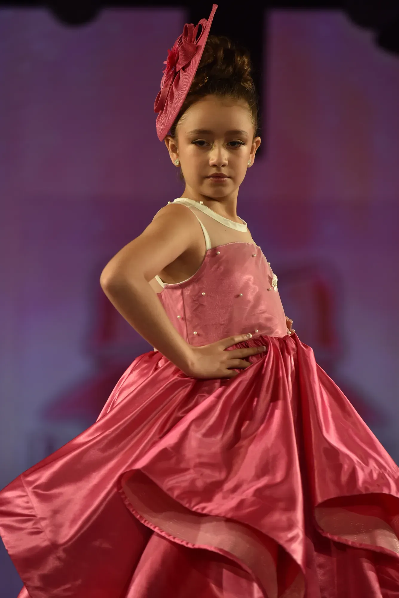 Rose satin gown — Babs Boutique, Orlando Monroy Memorial Artist Collaboration Collection, New York Fashion Week