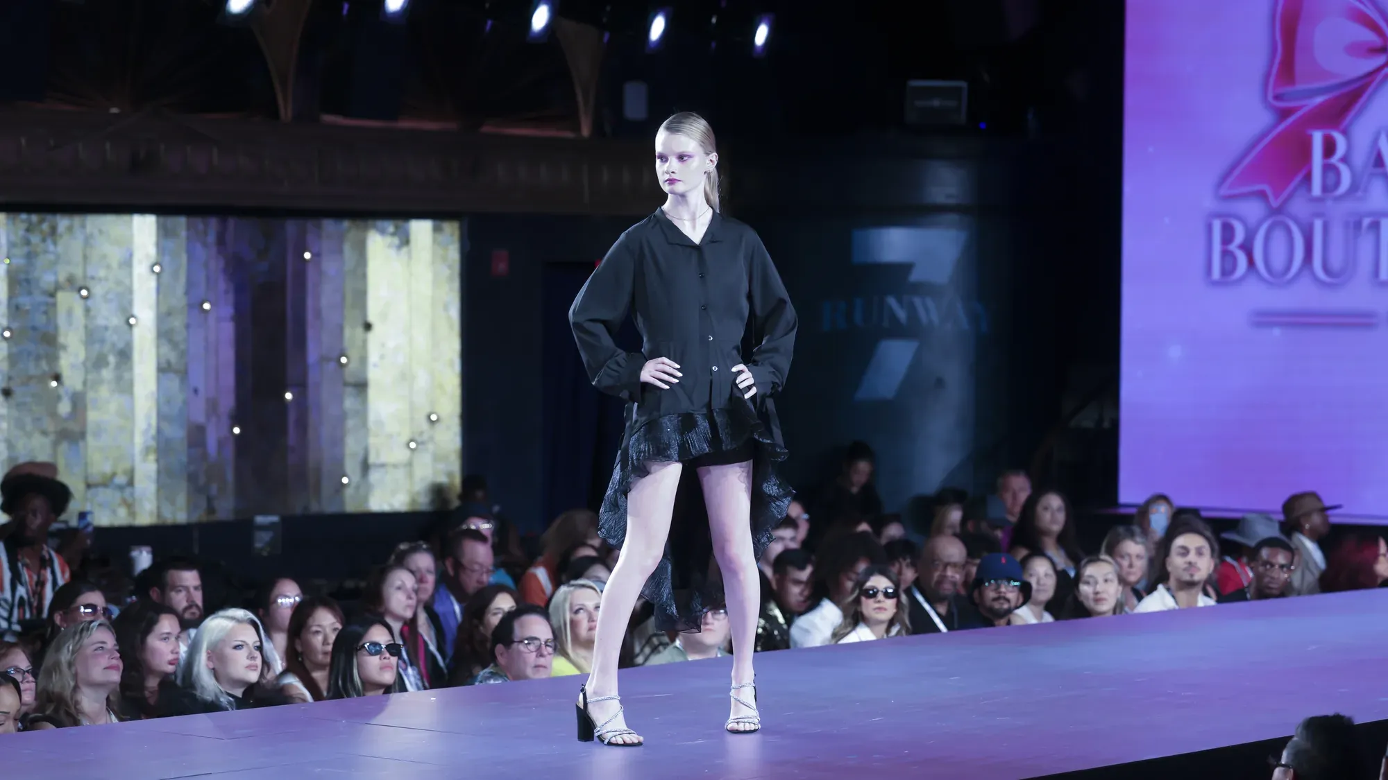 Black high-low shirt dress — Babs Boutique, Orlando Monroy Memorial Artist Collaboration Collection, New York Fashion Week