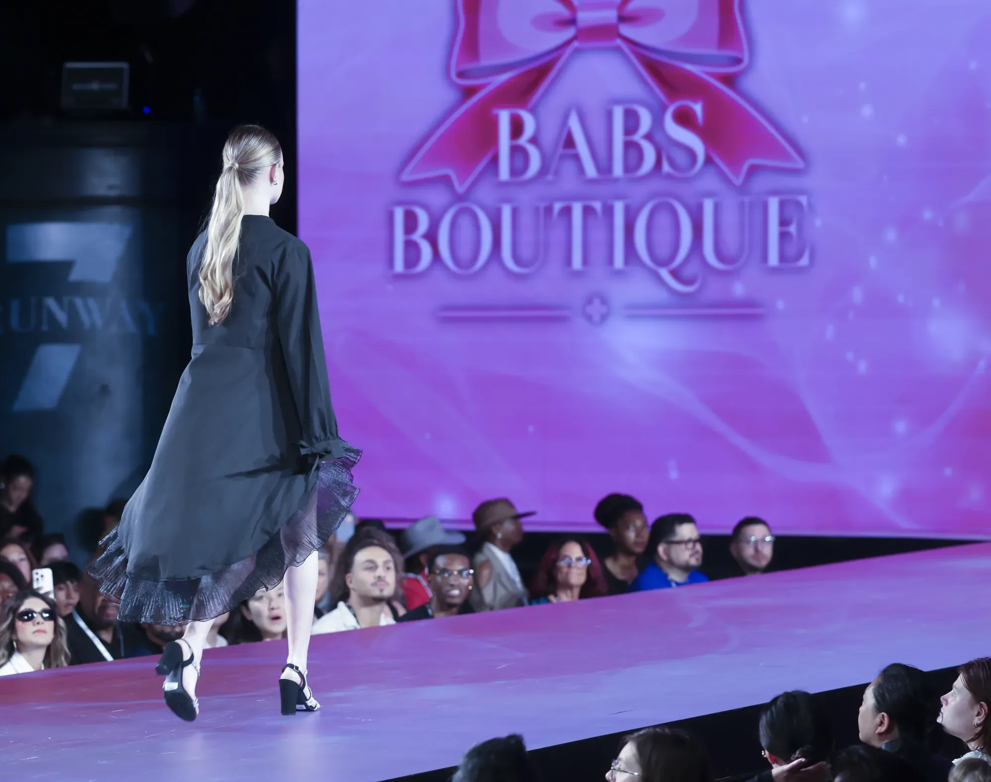 Black high-low shirt dress — Babs Boutique, Orlando Monroy Memorial Artist Collaboration Collection, New York Fashion Week