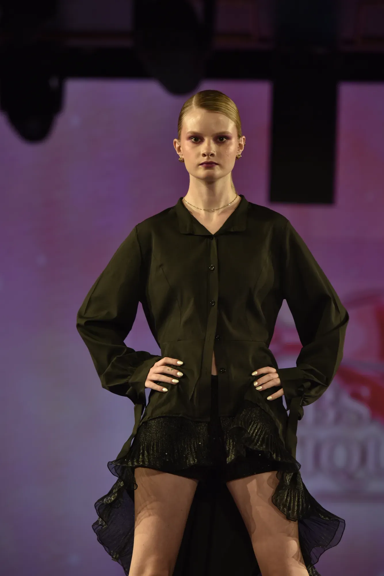 Black high-low shirt dress — Babs Boutique, Orlando Monroy Memorial Artist Collaboration Collection, New York Fashion Week