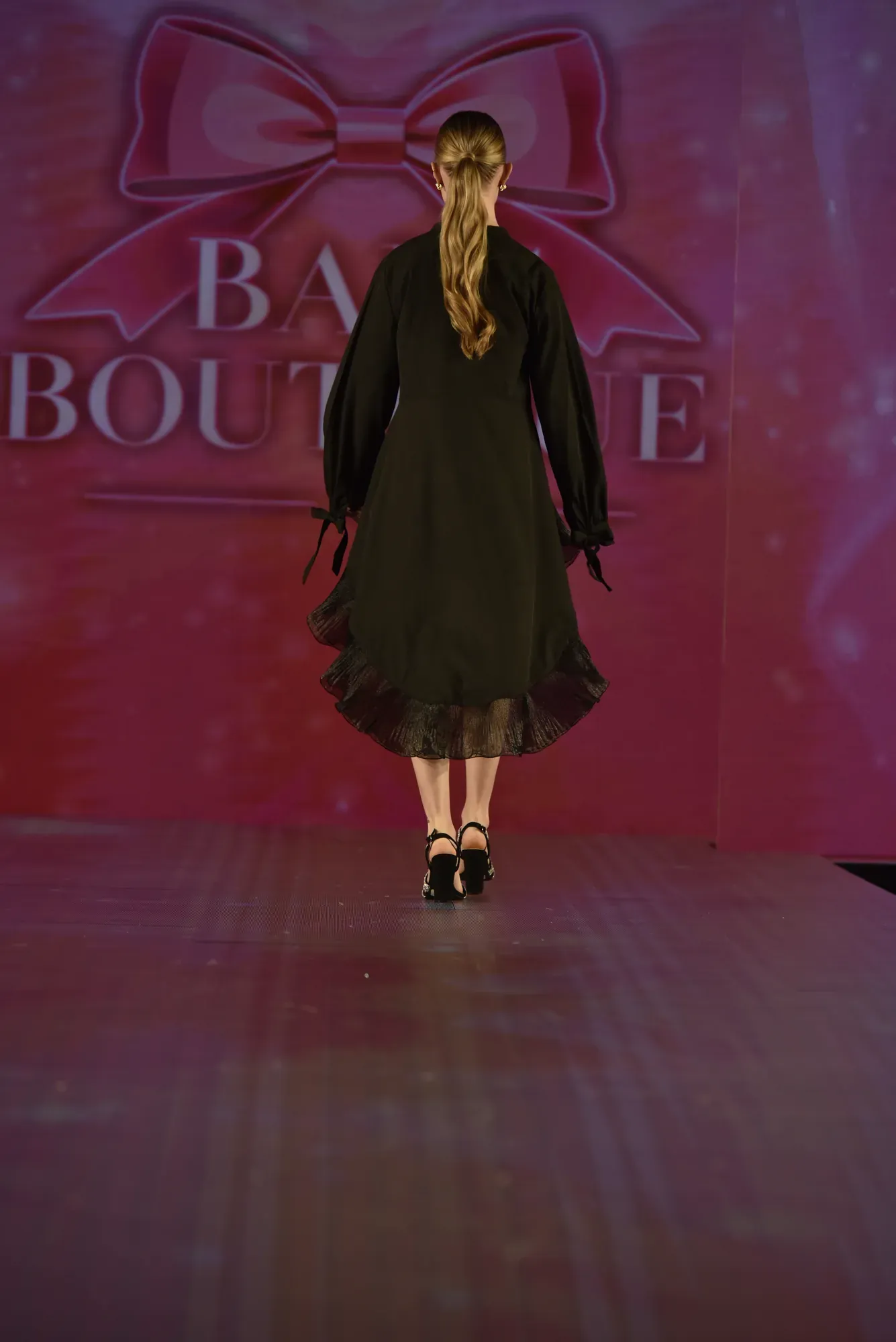Black high-low shirt dress — Babs Boutique, Orlando Monroy Memorial Artist Collaboration Collection, New York Fashion Week